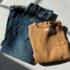 The CUTEST SET: waffle knit shirt boys SIZE 5 & new denim jeans with tag